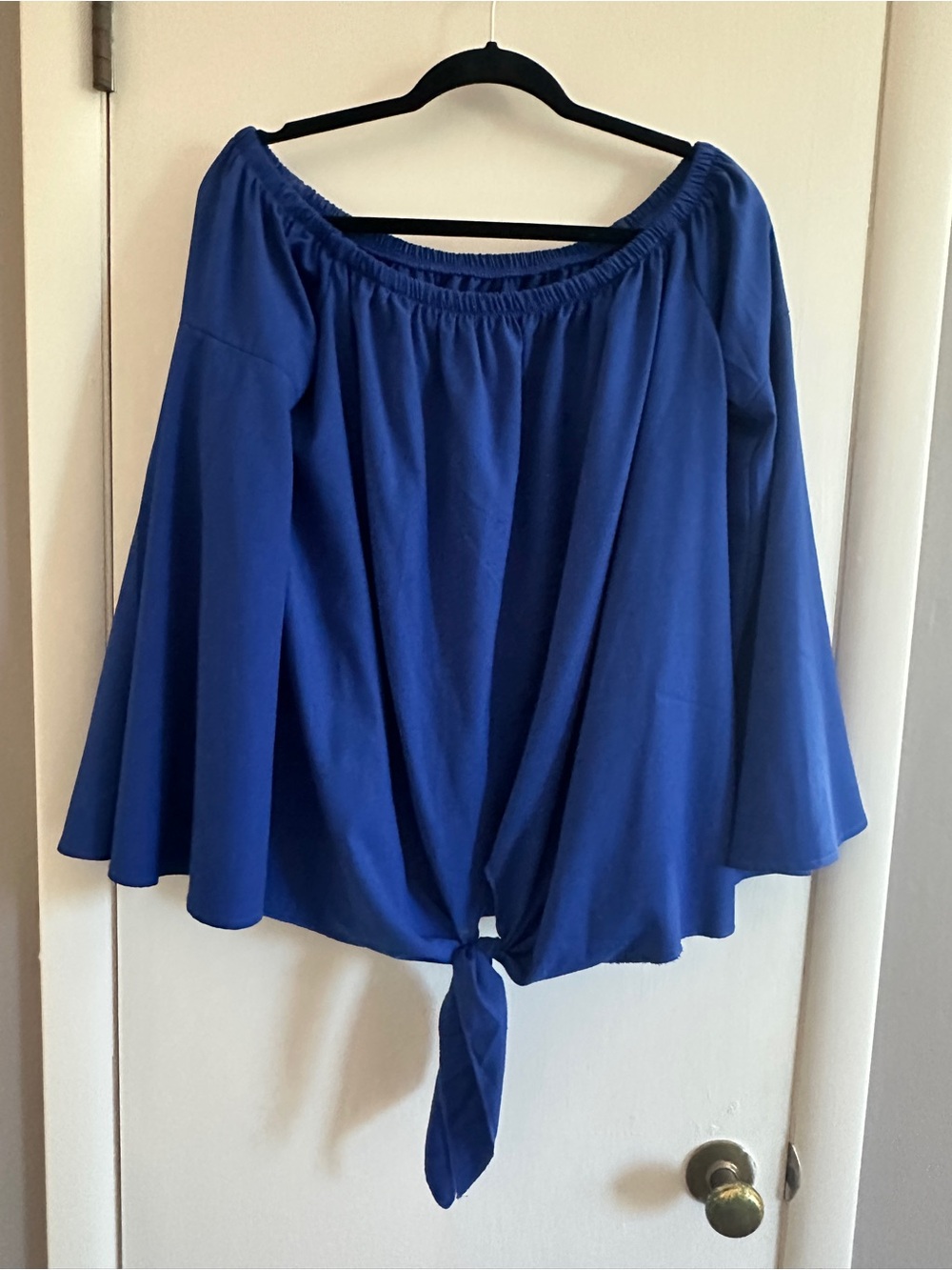 Royal Blue Off-Shoulder Tie-Front Blouse